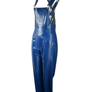 Combinaison pantalon taille haute bleue en PU enduit pour femme, sans manches, longueur intégrale, imperméable, style clubwear sexy - Product Image 1
