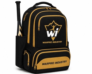 Sac à dos de sport WARPRO INDUSTRY noir et or 50-70L en nylon 600D avec logo et plusieurs poches - Product Image 1