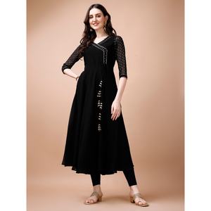 ออกแบบ georgette Foil พิมพ์ latkan ทำงานเฉพาะ kurti สีดำ - Product Image 1