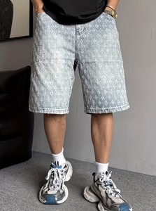 Chrome Heart <b>Men's</b> Mid Waist Stonewashed Denim <b>Shorts</b> Patchwork Embroidery Casual Button Fly Woven Cotton Breathable - Product Image 2