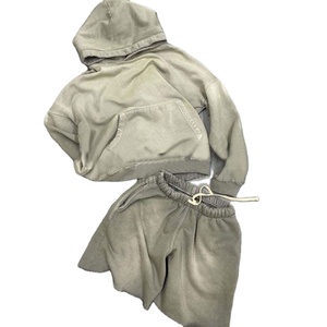 2025 uni teint pierre fermeture éclair à capuche et short ensemble Boxy Fit High Street été 100% coton sweats à capuche et ensembles courts - Product Image 1