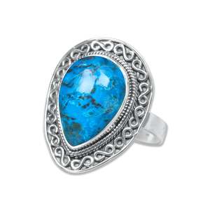 Anillo Minimalista Unisex de Plata Bañada con Bisel de Crisocola Natural, Joyería Fina Hecha a Mano, Certificado - Product Image 3