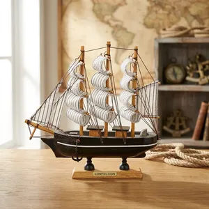 Modèle de bateau à voile en bois, objet décoratif nautique pour la maison, le bureau, la table, décoration côtière vintage, artisanat décoratif, cadeau - Product Image 4