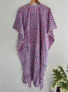 Women Soft Pure Cotton Maxi Gown Nightwear Handmade Floral Print Cotton Kaftan Beach Cover <b>Up</b> Boho Indian Summer Dress - Product Image 2
