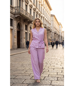 Premium Cotton Solid Lavender <b>Blazer</b> Co-ord <b>Set</b> Women Summer Casual Matching Top and Shorts Lightweight Flowing Fabric Wholesale - Product Image 1