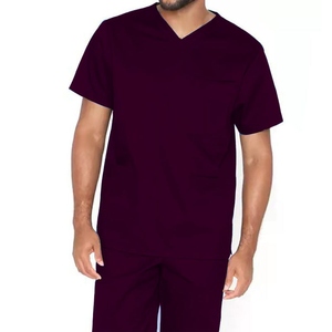 Men Black V-Neck Short Sleeve <b>Scrub</b> <b>Top</b> Cotton Polyester Woven Hospital Uniform - Product Image 4