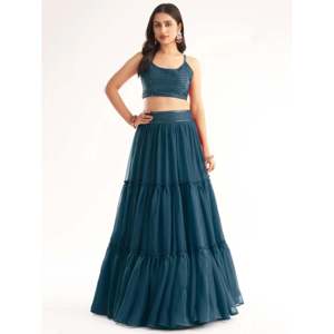 Cocktail Dress Teal Blue Georgette Party Lehenga with <b>Sequins</b> Choli - Product Image 6