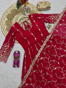 Latest Design Wedding Bridal Indian Traditional EthnicWear Georgette Embroidered Anarkali Dress at Best Wholesale Price Supplier - Product Image 6