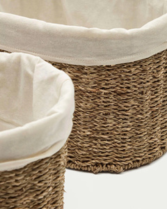 Oval Seagrass Small Storage <b>Baskets</b> With Cotton Liner Handcrafted Eco-Friendly Minimalist Design Multi-Purpose Organize - Product Image 6