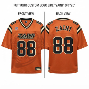Jersey de Fútbol Americano de Malla de Poliéster de 220 g/m² de Calidad Premium, Cuello Mandarín, Naranja y Negro, Logotipo Personalizado, Nombre en Twill, Transpirable - Product Image 1