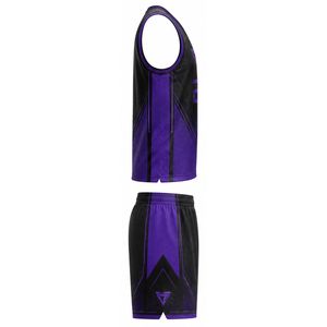 Conjunto de Uniforme de Baloncesto Sublimado Personalizado, Negro y Morado, Cuello en V, Sin Mangas, Malla Transpirable, para Adultos, Todas las Temporadas, Deportivo - Product Image 4