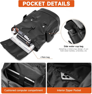 Custom Genuine Leather Business Outdoor Bag Custom Logio Travel <b>Roll</b> Top <b>Backpack</b> Bag Custom Traveling Bag - Product Image 4