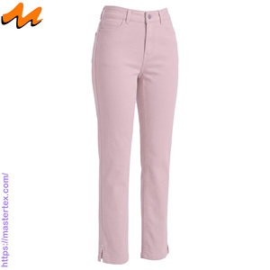 Pantalon décontracté pour femme, coupe régulière, cinq poches, ourlet fendu, tissu respirant, été-printemps, coton élasthanne 6,64 oz - Product Image 2