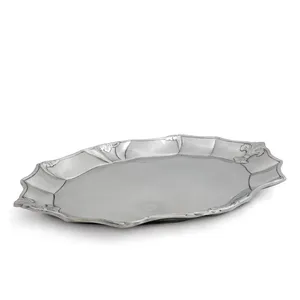 Plateau de service en métal artisanal de qualité supérieure avec texture élégante en laiton brossé, plateau de service ovale en métal, design classique poli - Product Image 2