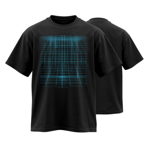 T-shirt Oversize Cyber Grid Néon Futuriste Nouveau Design Streetwear Noir – Maquette Promotionnelle - Product Image 3