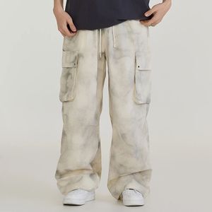 Pantalon cargo gris unisexe, coupe ample, jambe large, taille à cordon, plusieurs poches, style streetwear décontracté, style printemps, longueur intégrale, 100% coton - Product Image 6