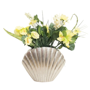 Jarrón de Flores de Aluminio con Forma de Concha Plateada Oceánica, Decoración de Hogar de Lujo Estilo Costero, Centro de Mesa para Bodas y Decoración de Sala de Estar - Product Image 1