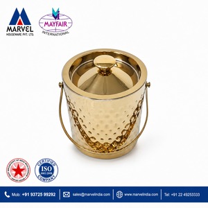 Classic Stainless Steel Durable Double Walled Vacuum Insulated Gold <b>Ice</b> Bucket Decorative Hammered Metal Pattern 1.5L Capacity - Product Image 2