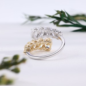 Luxury Canary Yellow And White Diamond White Gold Open Bypass <b>Ring</b> Two Row Graduated Oval Cut Crystal <b>Statement</b> <b>Ring</b> For Women - Product Image 3
