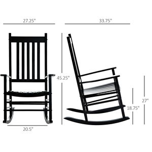 Fauteuil à bascule d'extérieur en bois à dossier haut avec accoudoirs, noir, pour jardin, patio, balcon, véranda ou appartement/terrain, pliable - Product Image 3