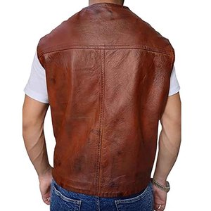 Gilet en cuir véritable pour hommes, style vintage, décontracté, en cuir de vache, pour motard, respirant, sans manches, veste d'hiver de haute qualité - Product Image 6