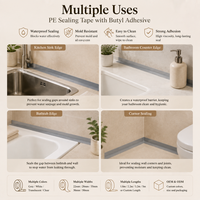 Bande d'étanchéité autocollante en PVC gris pour bord de lavabo, 22 mm x 3,2 m, étanche, pour cuisine et salle de bain