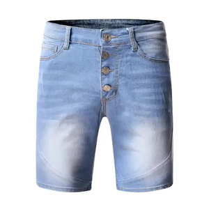 Jeans Cortos Rectos de Corte Regular para Hombre, Mezclilla Lavada, Estilo Desgastado, Transpirables, Cintura Media, Casuales, 100% Algodón - Product Image 3