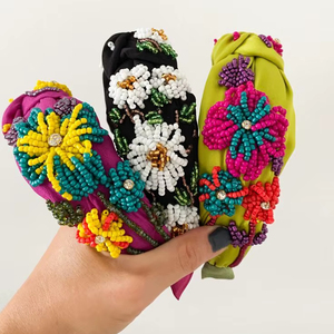 Promotion : Bandeau brodé perlé noué, multicolore, en perles de rocaille, fait main, pour femme, accessoire de mode pour fête - Product Image 1