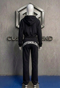 Ensemble de survêtement polaire à capuche court pour femme, imprimé lettres, coupe décontractée, pantalon de jogging long écologique pour l'hiver - Product Image 4