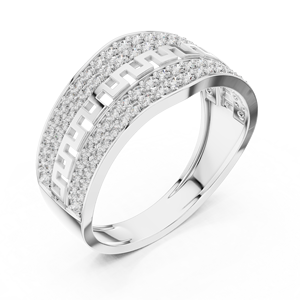Bague pour homme de luxe en or blanc 18 carats plaqué rhodium avec diamant rond de culture et motif clé grecque impériale, idéale pour mariage, fiançailles ou cadeau - Product Image 4