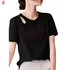 เสื้อยืดทรงหลวมสไตล์ลำลองสำหรับฤดูร้อน ผ้าคอตตอนหนา 100% เป็นมิตรกับสิ่งแวดล้อม ระบายอากาศได้ดี ทันสมัย สำหรับผู้หญิง - Product Image 1