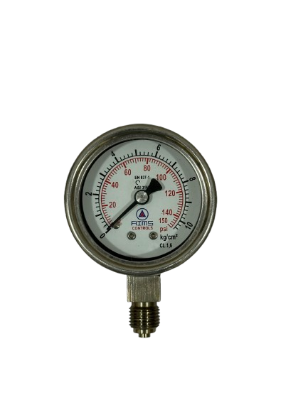 AIMS Controls Heavy Duty 316L Stainless Steel Bourdon Tube Pressure Gauge DN65 Dual Scale Manometer PSI Kg/cm Industrial