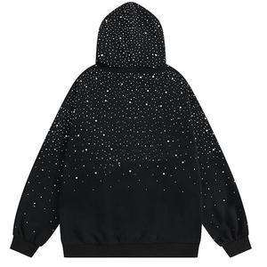 2026 Trending Rhinestone Hoodie Oversized Unisex Streetwear <b>Black</b> Crystal Pullover Hooded Sweatshirt Heavyweight <b>Fleece</b> Hoodie - Product Image 2