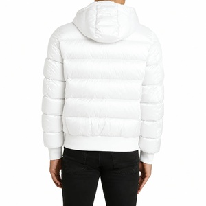 Men's <b>White</b> Hooded Stand <b>Puffer</b> <b>Jacket</b> Polyester Wadding Filled Zipper Closure Waterproof Windproof Casual Winter Wear Front - Product Image 2