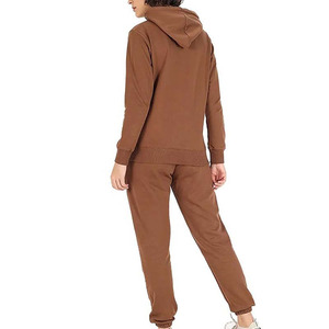 Women's <b>Brown</b> Hooded Tracksuit Set Full Sleeve Solid Color Casual <b>Jogger</b> Pants Breathable Cotton Autumn Wear - Product Image 1