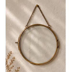 Cadre de miroir rond en laiton avec attache chaîne, design cercle métallique, verre transparent, cadre photo rond suspendu, décorations murales - Product Image 6