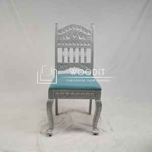 Silla de Comedor Tallada con Hermosos Diseños, Nueva Llegada 2026, 100% Madera Sólida, Acabado Pintado en Plata, Cuero, Portátil, para Almacén - Product Image 3