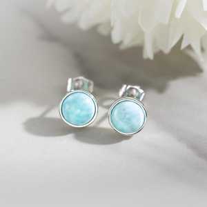 Natural Larimar <b>Stud</b> Earrings 925 Sterling <b>Silver</b> Gemstone Jewelry For Women Gift Wholesale - Product Image 1
