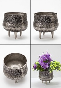 Metal Embossed Modern Texture Bowl Shape Black Color Nickel Plated Eco-Friendly Aluminium Tabletop Flower <b>Vase</b> <b>Unique</b> Style - Product Image 5