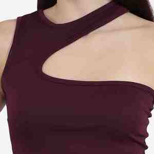Top Corto Asimétrico sin Mangas con Cuello Inclinado para Mujer, 100% Algodón Ecológico, con Recortes, en Oferta - Product Image 3