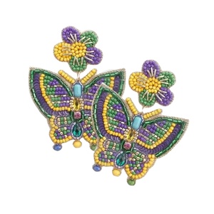 Butterfly Beaded Earrings for Women Patriotic <b>Memorial</b> Day Orange White Blue Colour Fabric Material - Product Image 1