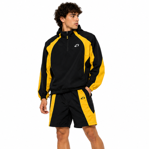 Trendy Custom Yellow Black Men's Windbreaker Short Sets Hooded Windbreaker Shorts Set Men Nylon Men's Shorts Windbreaker Hoodies - Product Image 1