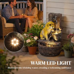 Fontaine de jardin extérieure en résine marron rustique de 22 pouces avec lumières LED, débit réglable, 3 niveaux, thème chiot - Product Image 5