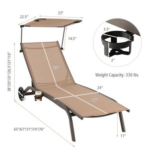 Sdraio Regolabile Rinforzata con Tettuccio, Portabicchieri e Ruote per Esterni, Patio, Piscina, Spiaggia - Product Image 4