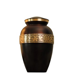 Handcrafted <b>Large</b> Adult Brass Cremation Urn For Human Ashes Green And Gold Leaf Engraved Metal Funeral Urn <b>Memorial</b> Keepsake - Product Image 3