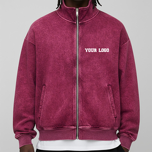 Sudadera con capucha de algodón 100% de forro polar, cuello redondo y cremallera, transpirable, lavado ácido, color liso, 360g, para hombre, precio económico, ¡la más vendida! - Product Image 1