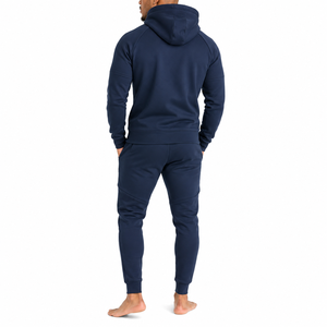 Men's Navy Full <b>Zip</b> <b>Hooded</b> Tracksuit 100% Cotton Regular Fit With Side Pockets Casual Wear Autumn Season - Product Image 3