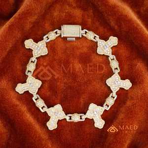 Diamond Shape Cross Link Moissanite Bracelet Gold Plated Fine Chain Link Bracelet Luxury Jewelry <b>Gift</b> US - Product Image 4