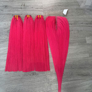 Extensions de cheveux 100% naturels vierges vietnamiens, tissage en dentelle, lisses comme des baguettes, couleur rose fluo, super double drawn, prix de gros - Product Image 5