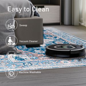 Tappeto Vintage blu Bohemia/Beige 5x7 grande Design persiano antiscivolo e lavabile per soggiorno cucina camera da letto - Product Image 5